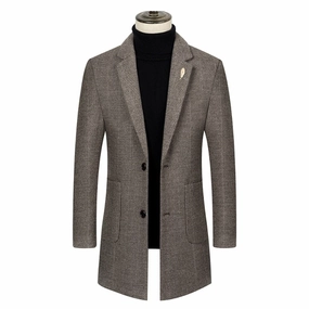 West Louis? Single-breasted Woolen Business Casual Trench Coat Notch Lapel Cold Climate