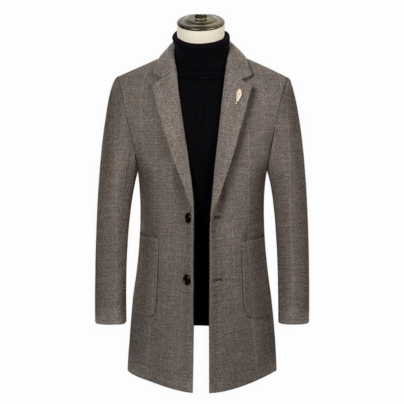 West Louis? Single-breasted Woolen Business Casual Trench Coat Notch Lapel Cold Climate