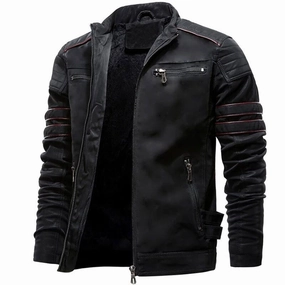 West Louis? Stand Collar Motorcycle Washed Velour Leather Jacket Enhanced Edge Binding AntiStatic Lining