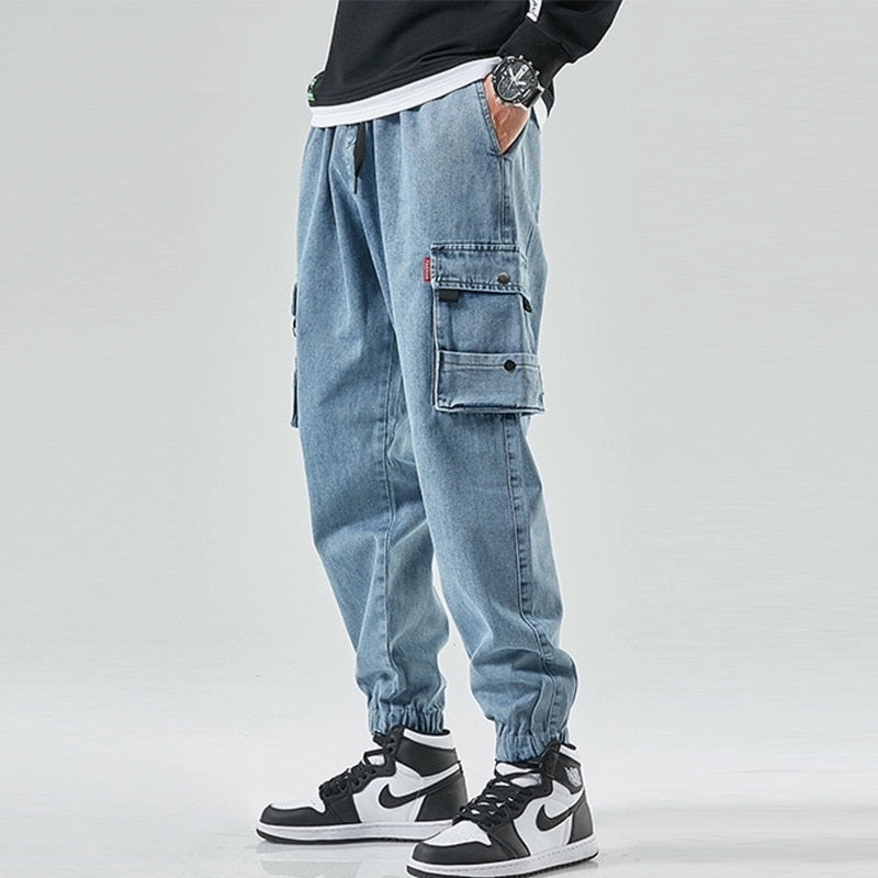 West Louis? Street Style Cargo Harem Denim Jogger Trousers Soft Material MoistureWickingLining
