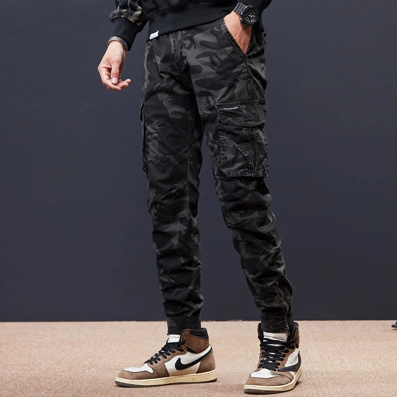 West Louis? Streetwear Elastic Multi Pockets Camo Jogger Pants Twill Weave Texture LightweightComfort
