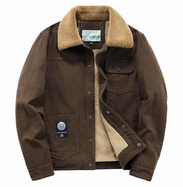 Elasticated Waistband Good Material West Louis? Warm Windbreaker Fur Collar Corduroy Jacket