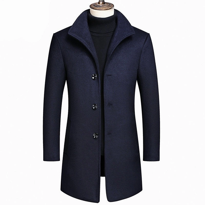 West Louis? Winter Wool & Blends Stand Collar Long Trench Coat Laser Cut Vents Reinforced Stitching