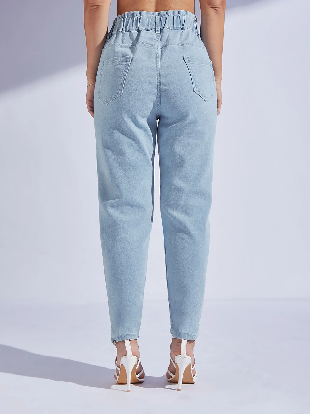 Women's Light Blue High-Rise Regular-Length Stretchable Denim Mom's Jeans Affordable Unisex Wear