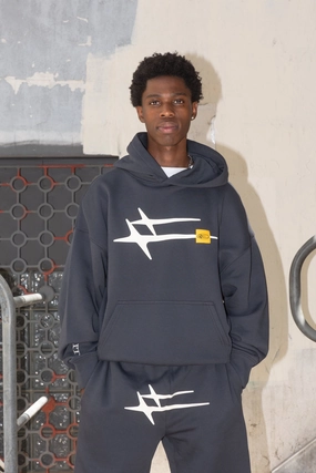 ribbed texture Loiter Hybrid Premium Hoodie Charcoal