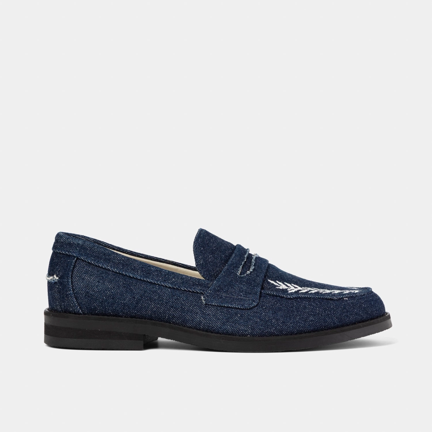 Durable Material american casual Wilde Indigo Denim Wreath Embroidered Penny Loafer - Men's