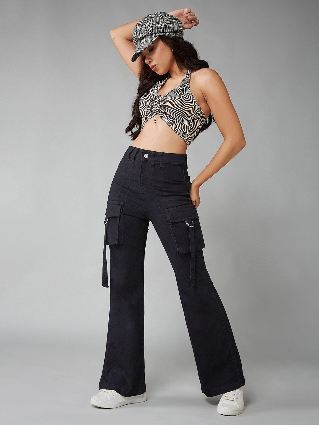 Women's Black Bootcut High-Rise Clean-Look Regular-Length Stretchable Denim Jeans Functional Comfort Loose Outdoor Adventure Work Meeting