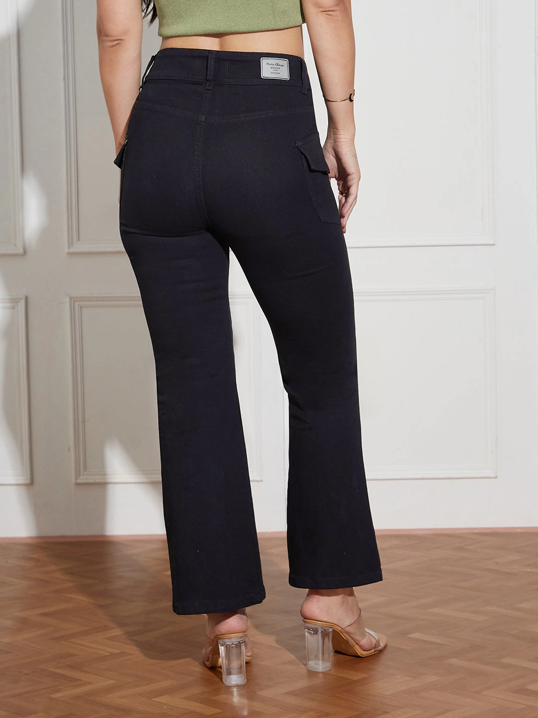 Anti Static Treatment Teen Outfit Nature Lover Unisex Wear Women's Black Bootcut High Rise Clean Look Regular Length Stretchable Denim Jeans