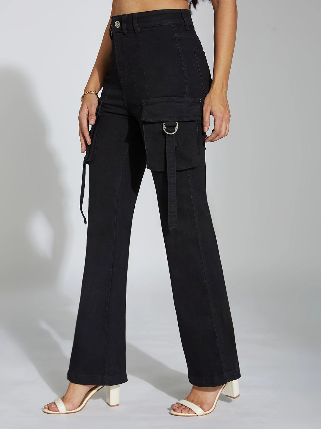 Easy Option Slim Modern Women's Black Bootcut High-Rise Clean-Look Stretchable Denim Jeans