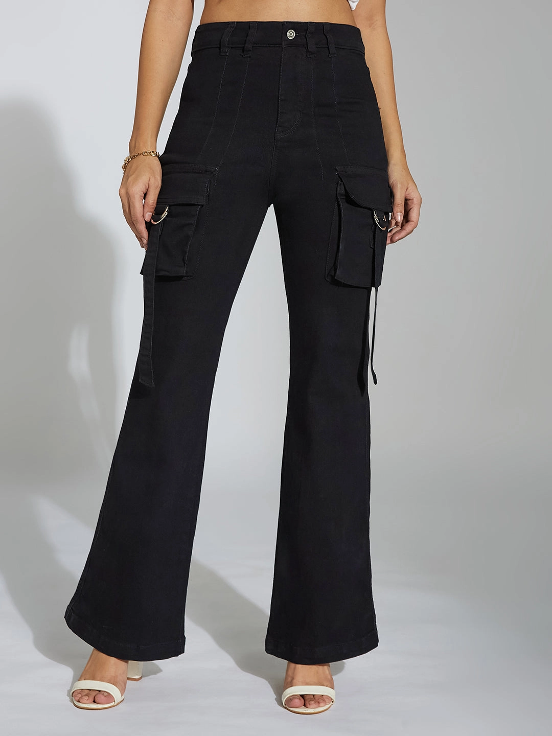 Women's Black Bootcut High-Rise Clean-Look Stretchable Denim Jeans Road Trip Affordable