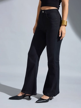 Work Meeting Weekend Style Streetwear Fan Women's Black Bootcut High-Rise Stretchable Denim Jeans