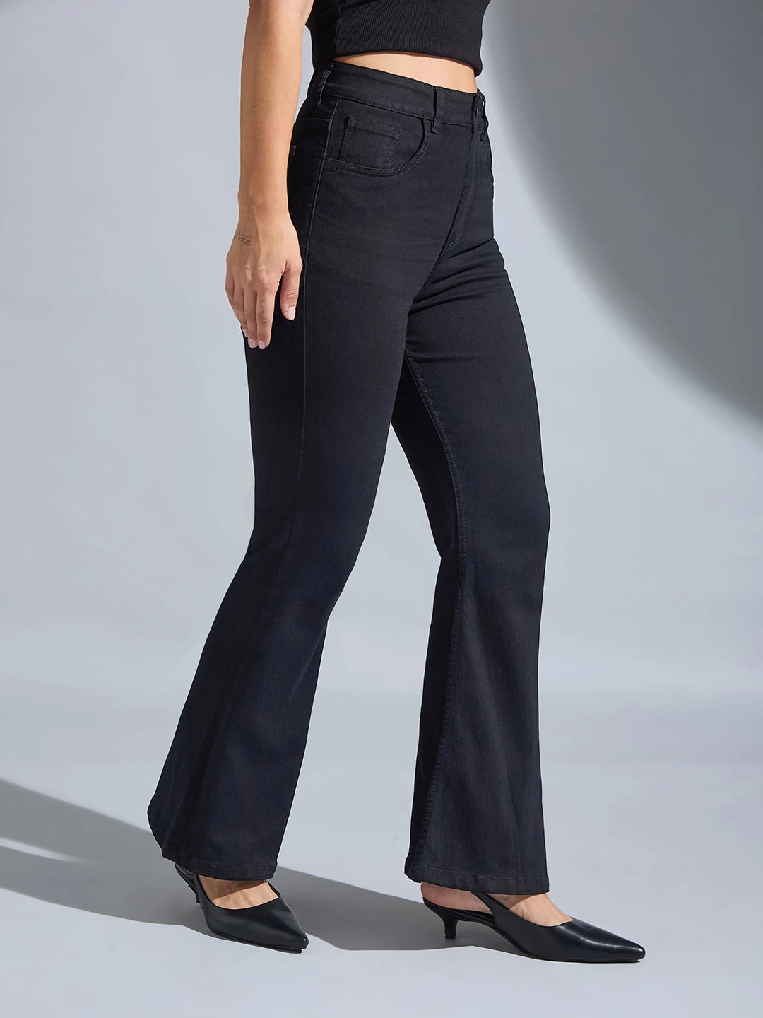 Routine Style Sporty Comfort Women's Black Bootcut High-Rise Stretchable Denim Jeans