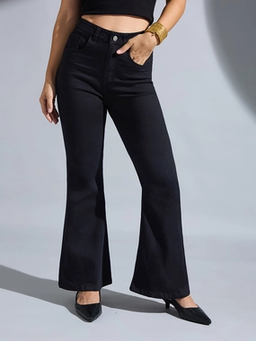 Women's Black Bootcut High-Rise Stretchable Denim Jeans Anti Odor Fabric Treatment