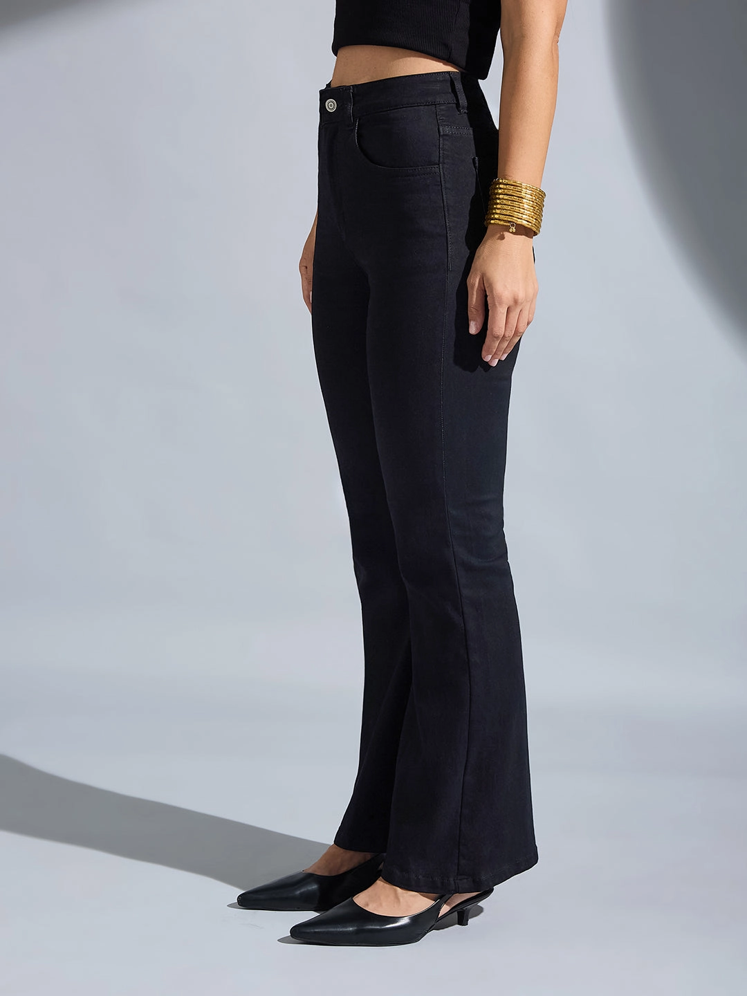 Women's Black Bootcut High-Rise Stretchable Denim Jeans Multipurpose Utility Pockets