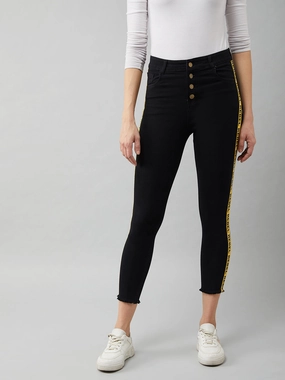 Women's Black Cotton Skinny-Fit Cropped High-Rise Stretchable Denim Jeans Lifestyle Choice