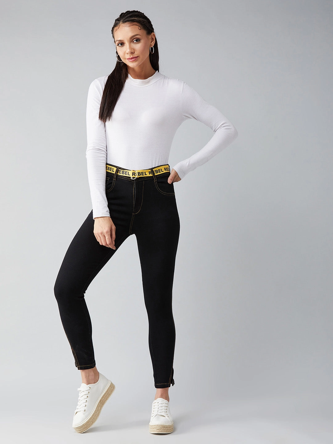 Casual Option Fit For Life Women's Black Cotton Skinny-Fit High-Rise Ankle Length Length Stretchable Denim Jeans