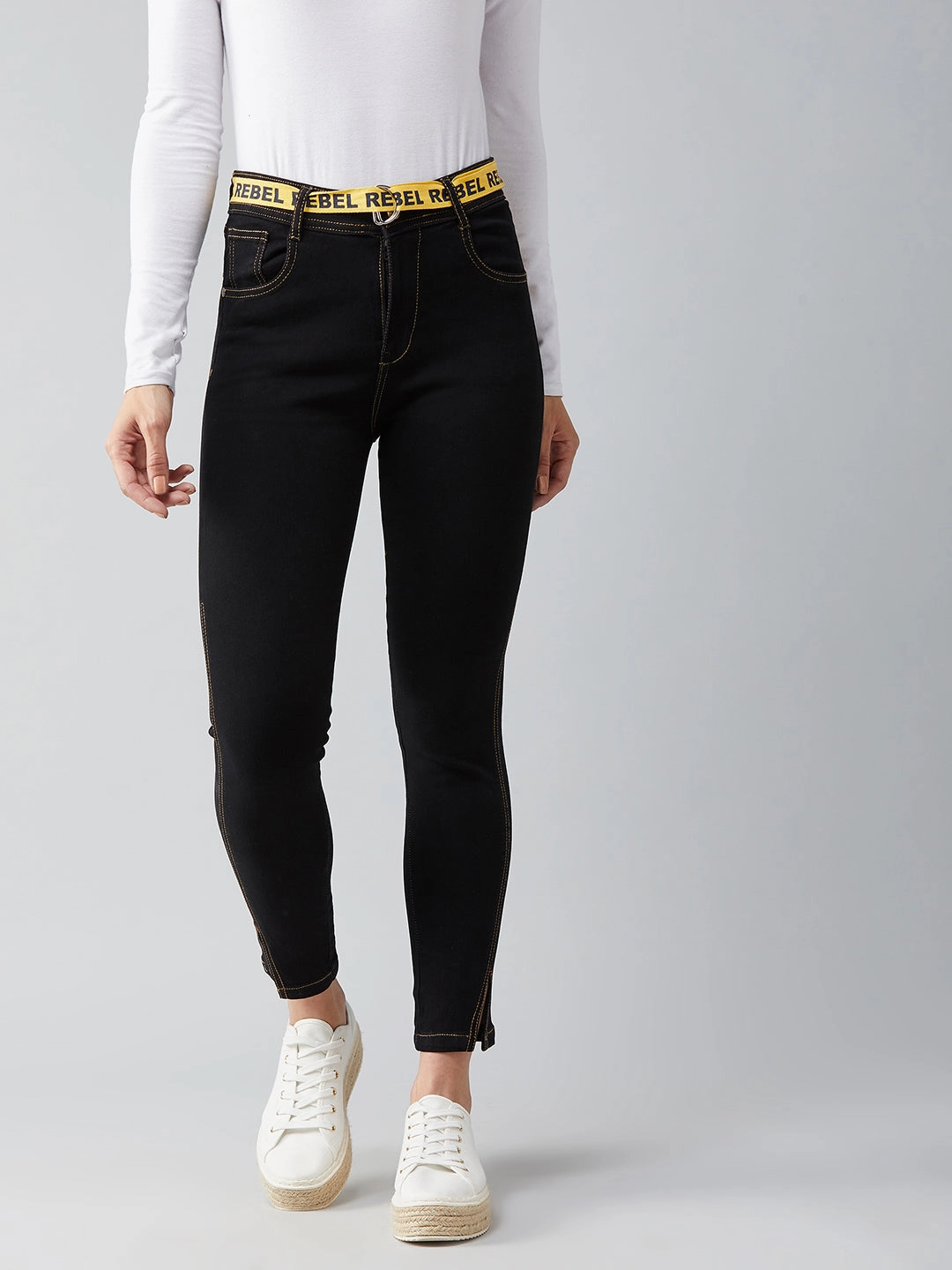 Women's Black Cotton Skinny-Fit High-Rise Ankle Length Length Stretchable Denim Jeans Ready Choice