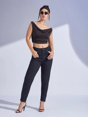 Creative Look Work Ready Lightweight Women's Black High-Rise Regular-Length Stretchable Denim Mom's Jeans