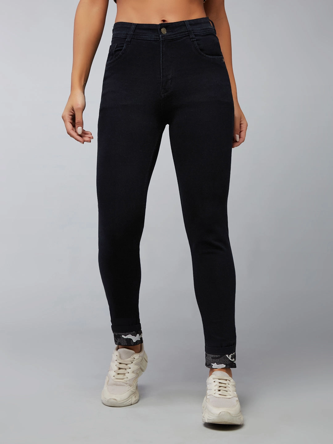 Women's Black High-Rise Slim-Fit Stretchable Denim Jeans Go Out Style Comfy Option