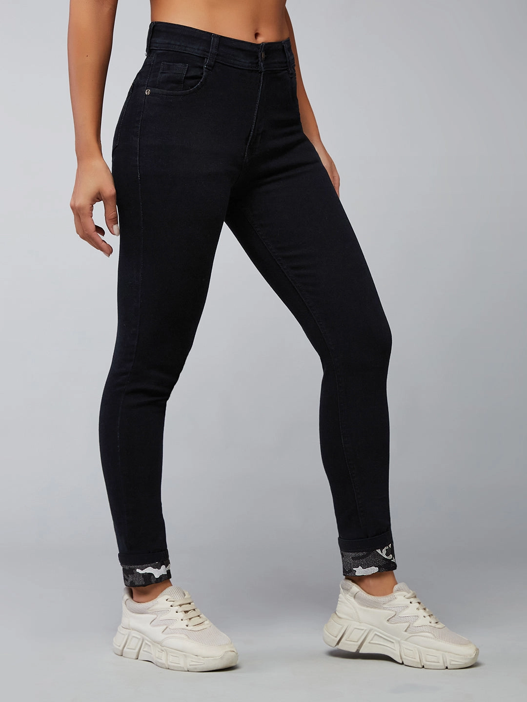 Women's Black High-Rise Slim-Fit Stretchable Denim Jeans Quick Wash Multi Pocket Utility