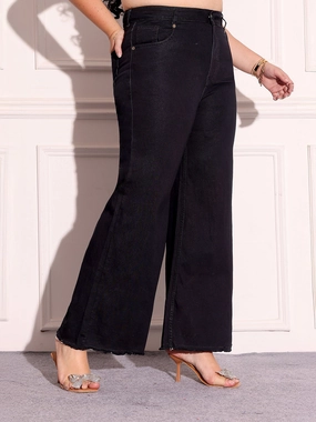 Unisex Wear Artist Vibe Flexible Fit Women's Black High-Rise Stretchable Wide-Leg Denim Jeans