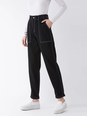 Classic Fit Design Women's Black Mom's Jean High-Rise Stretchable Denim Jeans