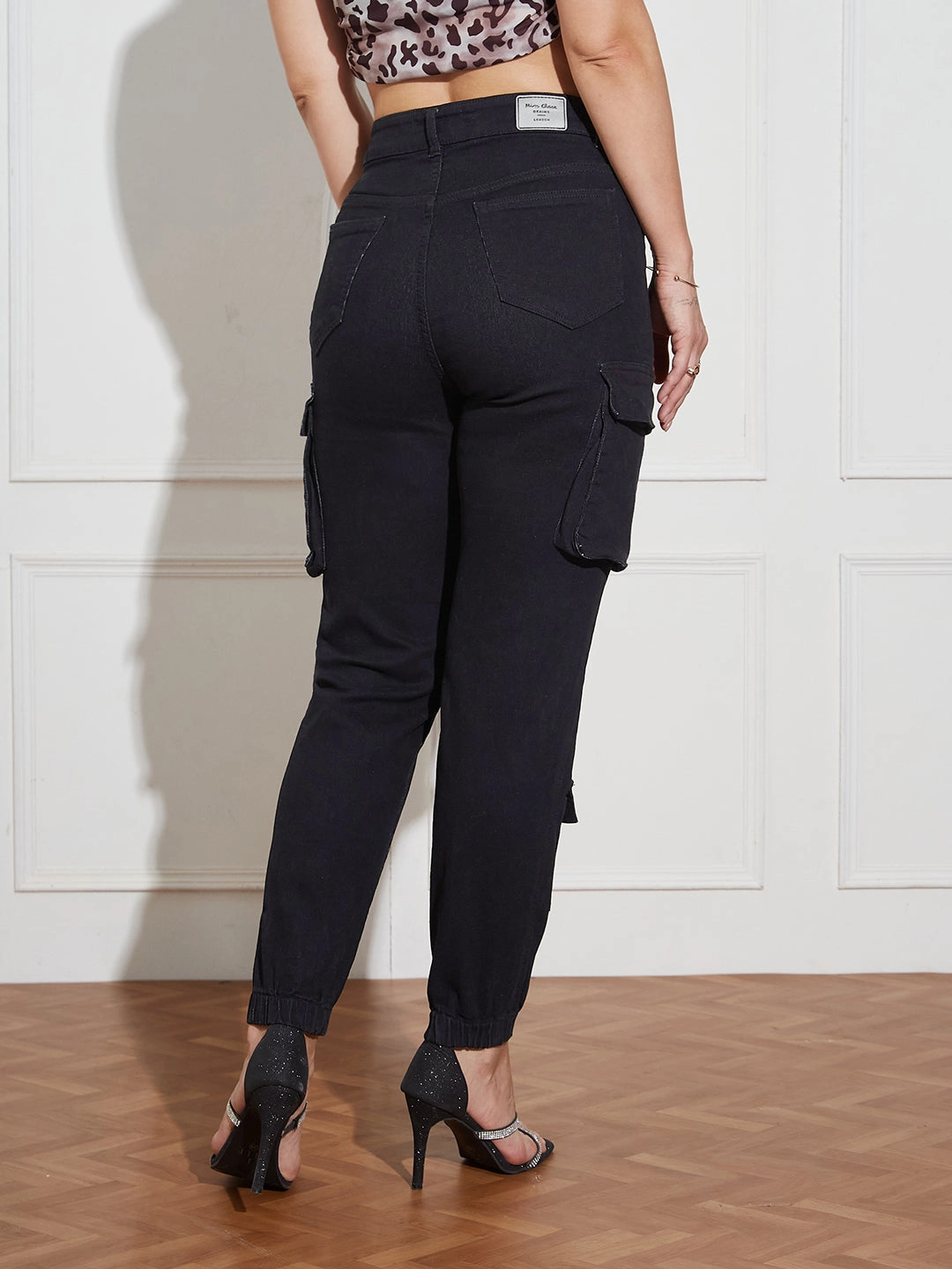 Basic Layers Women's Black Regular High Rise Clean Look Regular Stretchable Denim Joggers