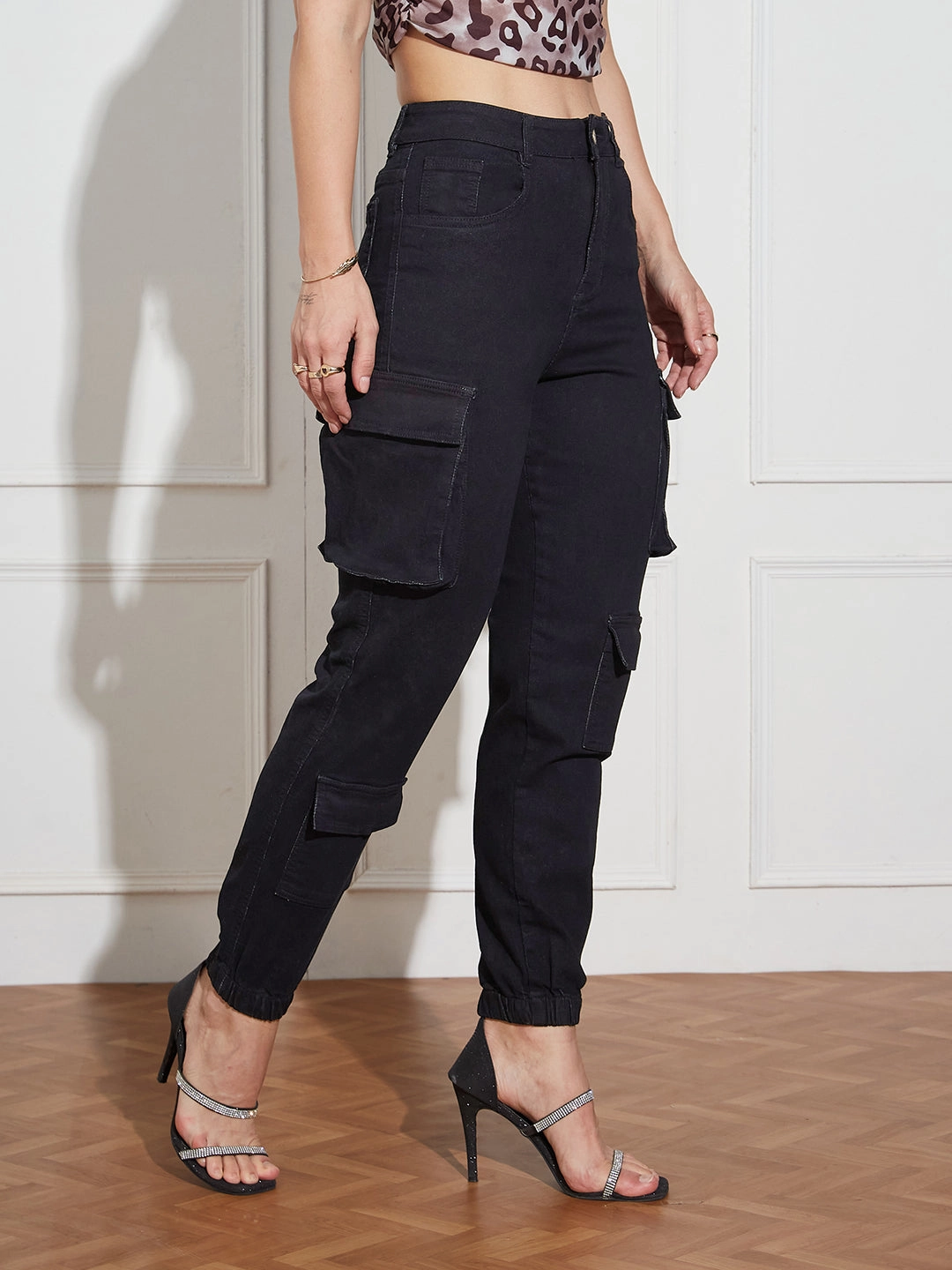 Outdoor Adventure Party Look Youth Style Smooth Feel Women's Black Regular High Rise Clean Look Regular Stretchable Denim Joggers