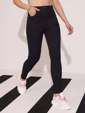 Year Rounder Neutral Casual Streetwear Fan Women's Black Skinny Fit High Rise Clean Look Cropped Length Stretchable Denim Jeans