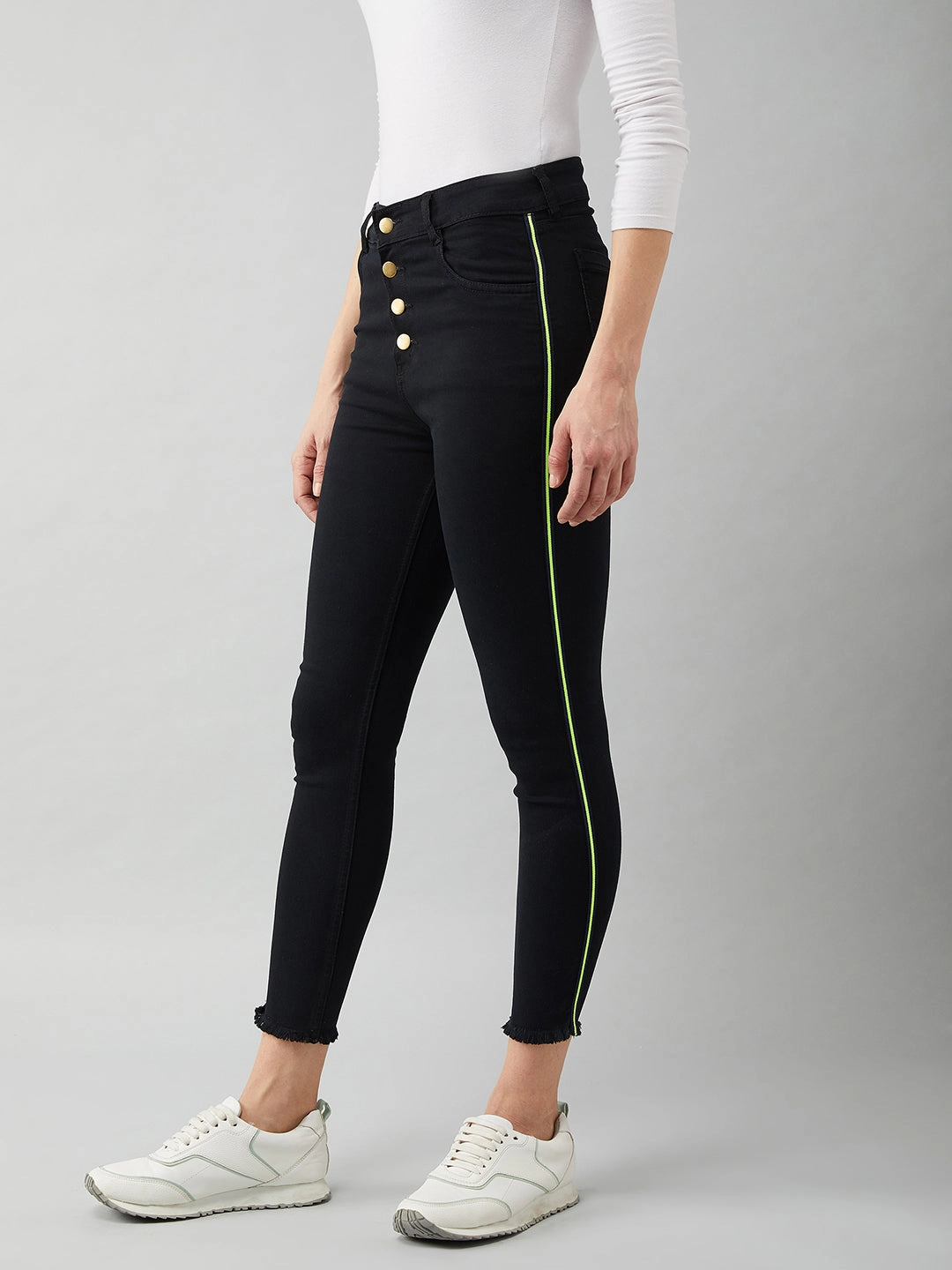 Women's Black Skinny-Fit High-Rise Cropped Stretchable Denim Jeans Classic Office Wear Unisex Look