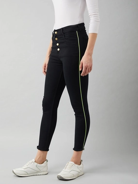 Women's Black Skinny-Fit High-Rise Cropped Stretchable Denim Jeans Classic Office Wear Unisex Look