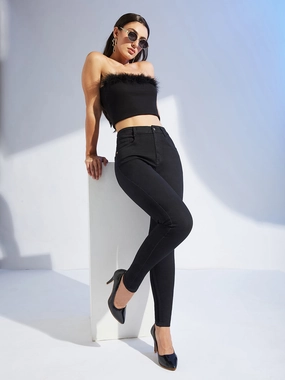 Women's Black Skinny-Fit High-Rise Regular-Length Stretchable Denim Jeans Light Layers