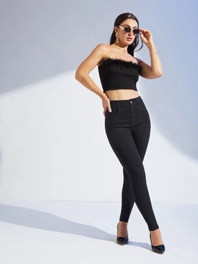 Women's Black Skinny Fit High-Rise Stretchable Denim Jeans Stretch Road Trip Brunch Outfit Easy Outfit