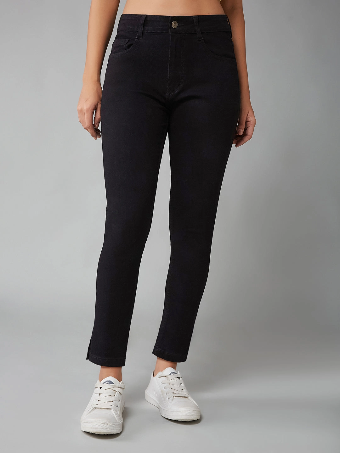 Smooth Lightweight Mood Fit Women's Black Skinny High-Rise Clean-Look Cropped Stretchable Denim Jeans