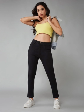 Outfit Base Women's Black Skinny High-Rise Clean-Look Cropped Stretchable Denim Jeans