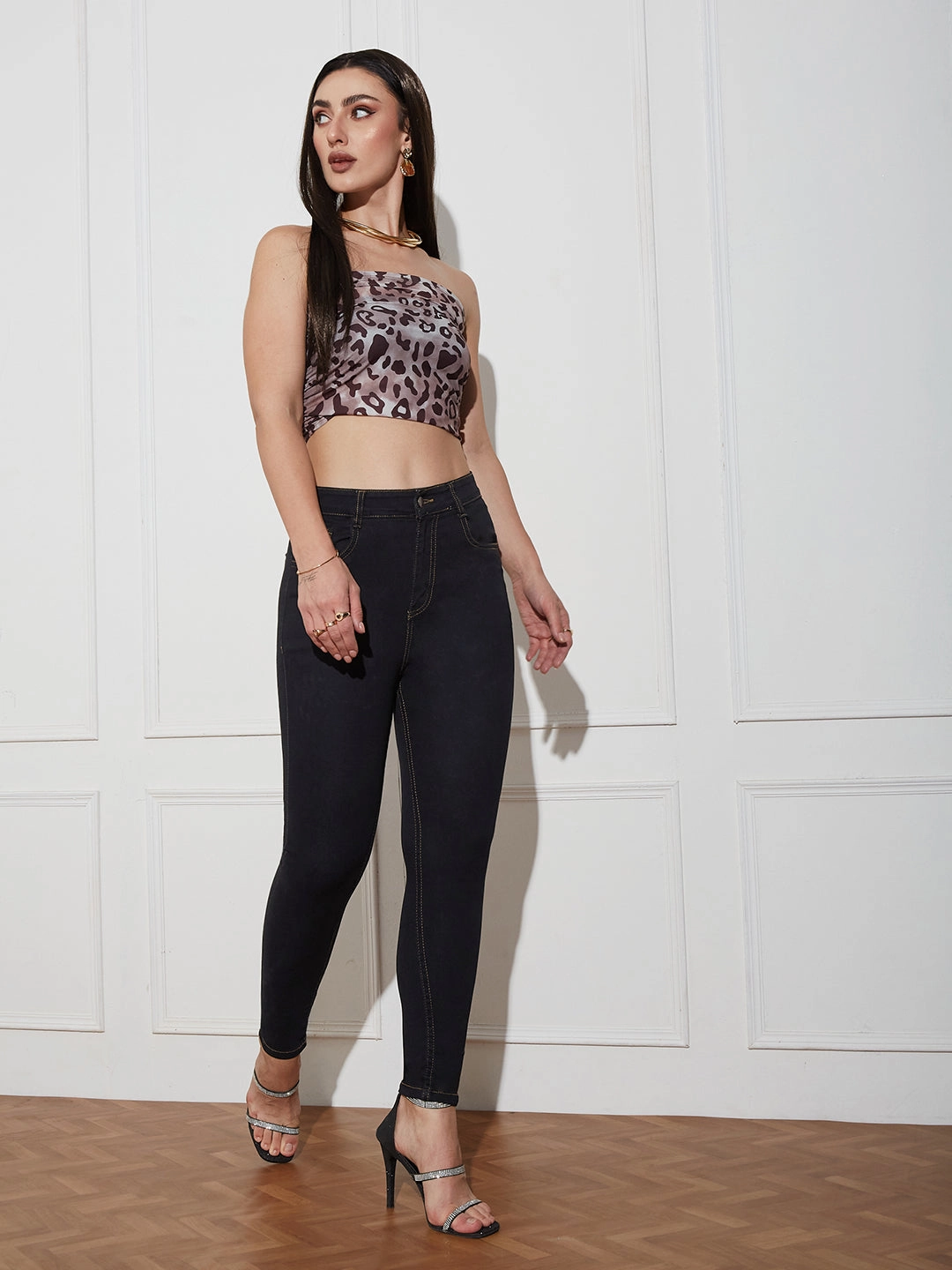 Durable Weave Women's Black Skinny High Rise Clean Look Cropped Stretchable Denim Jeans