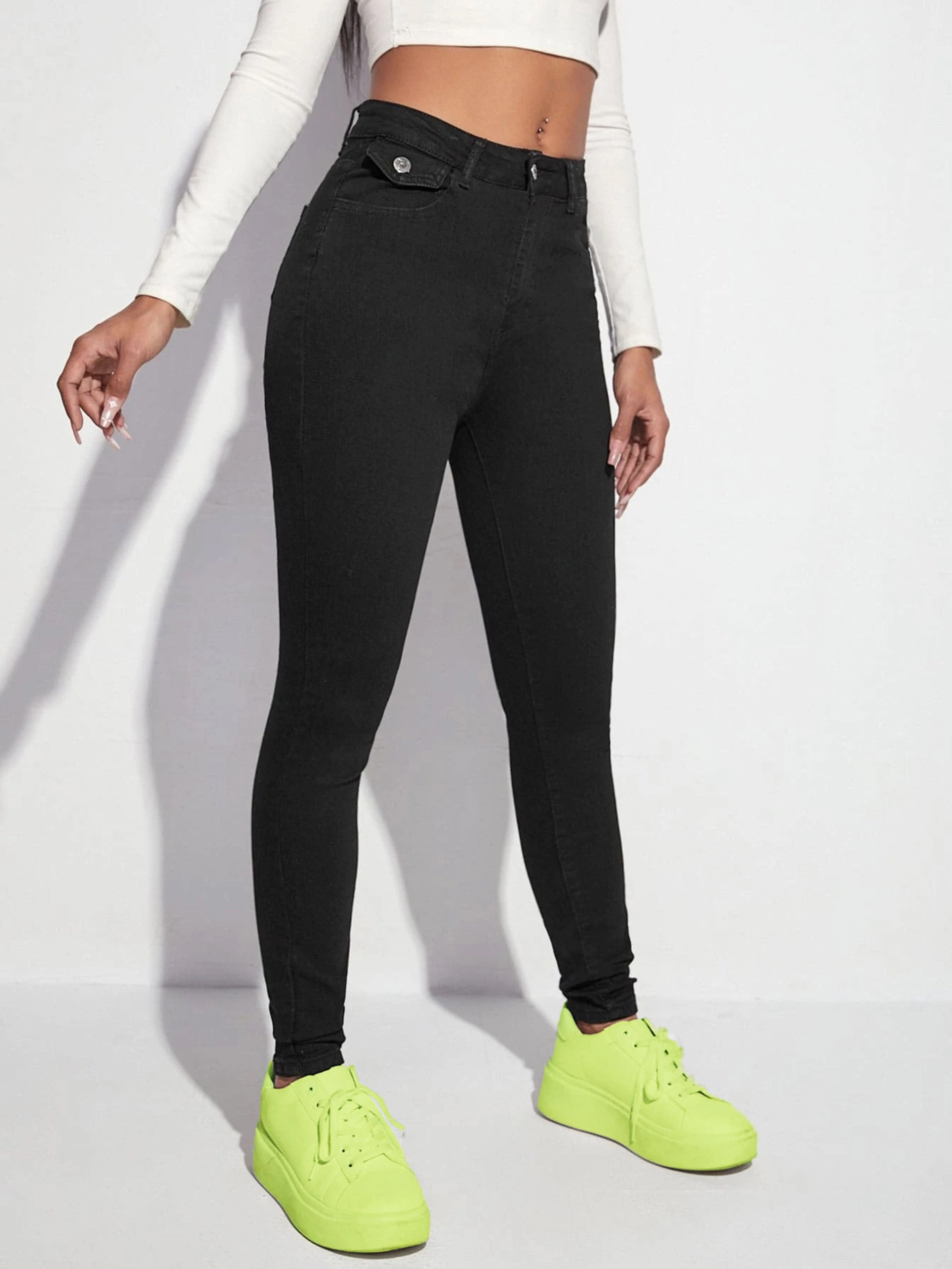 Style Layer Women's Black Skinny High-Rise Clean-Look Regular-Length Stretchable Denim Jeans