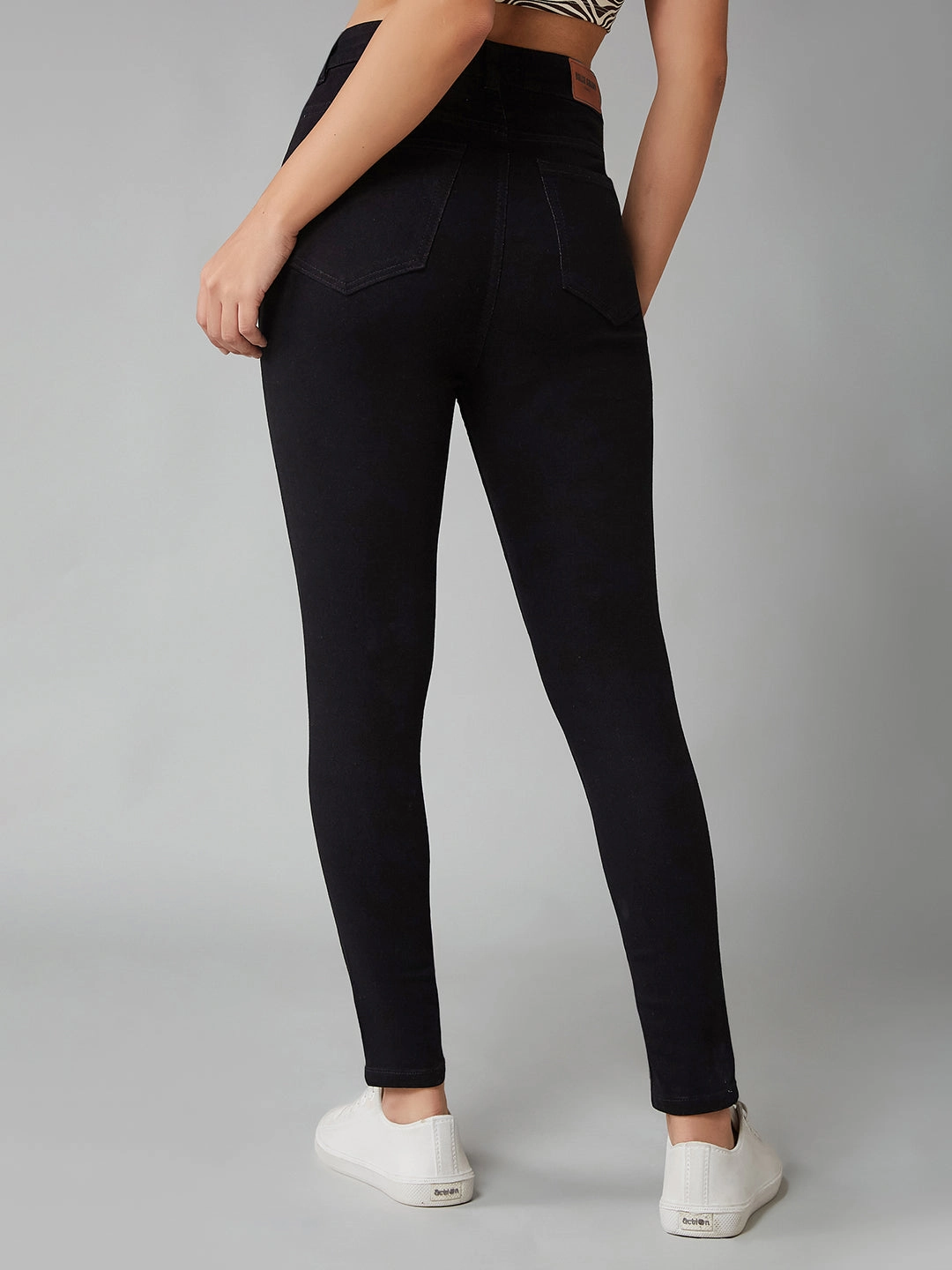 Women's Black Skinny High-Rise Clean-Look Regular Stretchable Denim Jeans Movement Friendly Go Anywhere Look