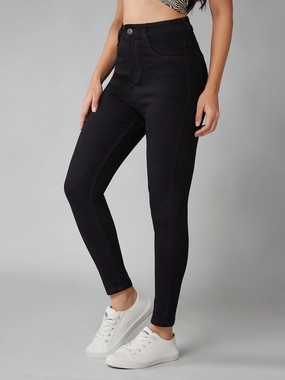 Timeless Waist Women's Black Skinny High-Rise Clean-Look Regular Stretchable Denim Jeans