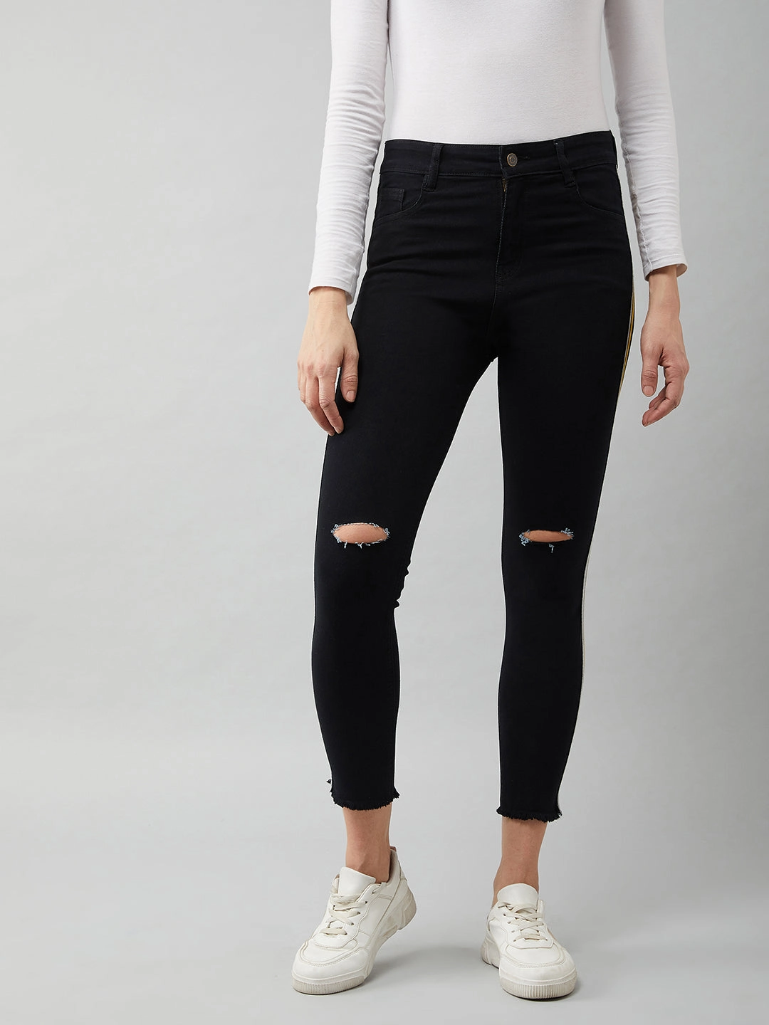 Clean Base Garment Dyed Technique Women's Black Skinny High-Rise Cropped Stretchable Denim Jeans