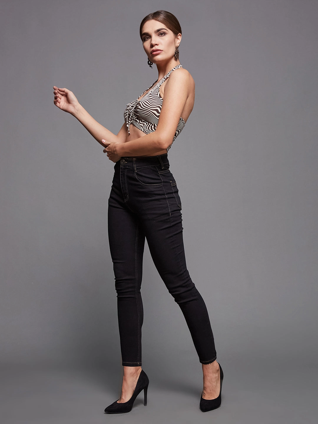 Women's Black Skinny High-Rise Stretchable Denim Jeans Smart Design