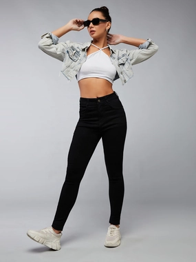 Basic Attire Traveler Gear Earthy Women's Black Slim-Fit High-Rise Acid Wash Stretchable Denim Jeans