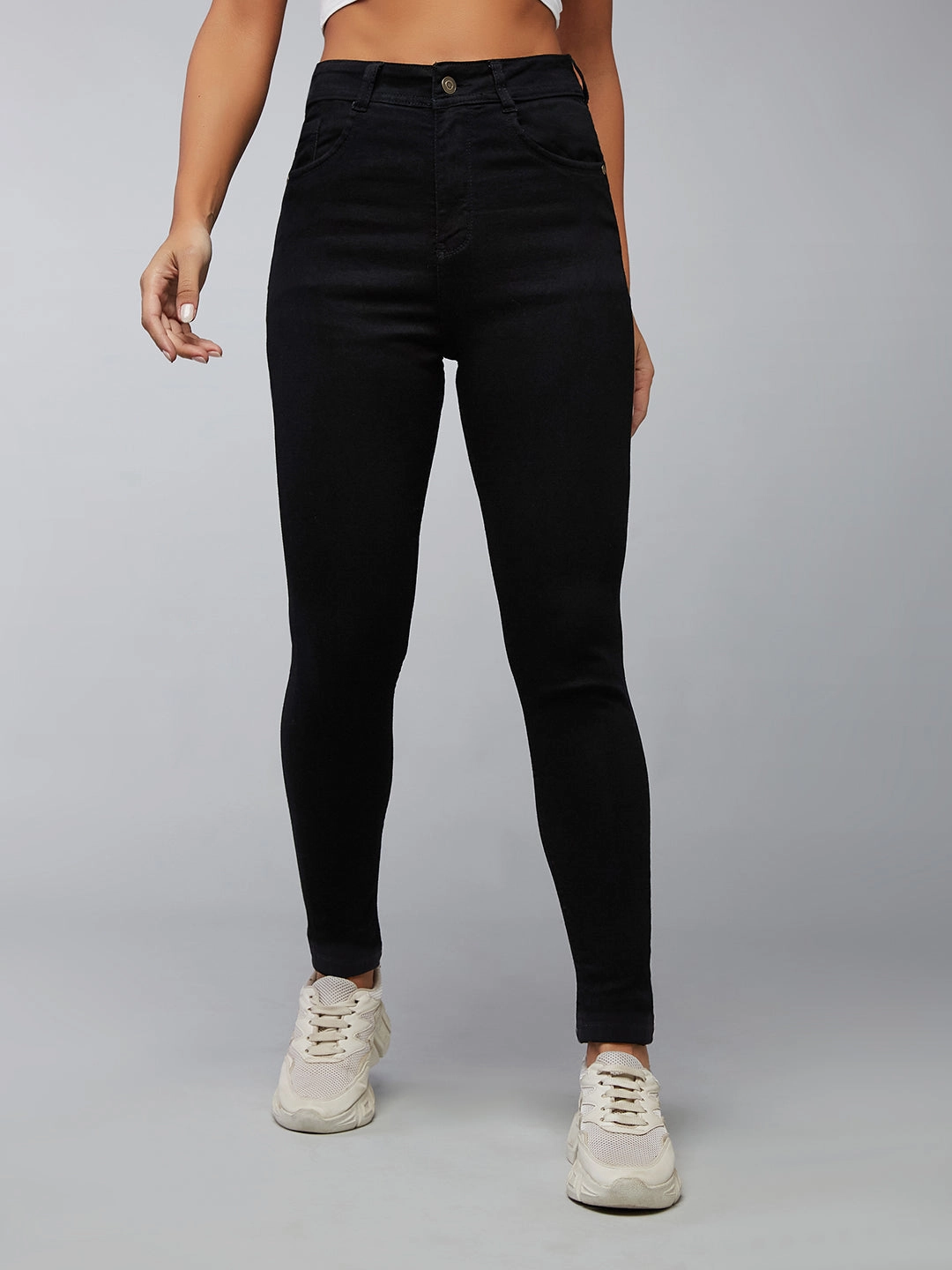 Weekend Getaway Minimalist Breathable Women's Black Slim-Fit High-Rise Acid Wash Stretchable Denim Jeans