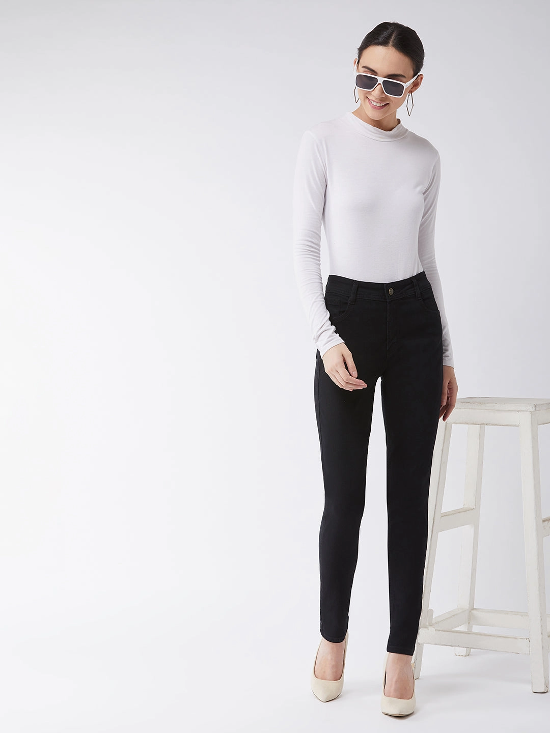 Rainy Day Brunch Outfit Women's Black Slim-Fit High-Rise Acid Wash Stretchable Denim Jeans