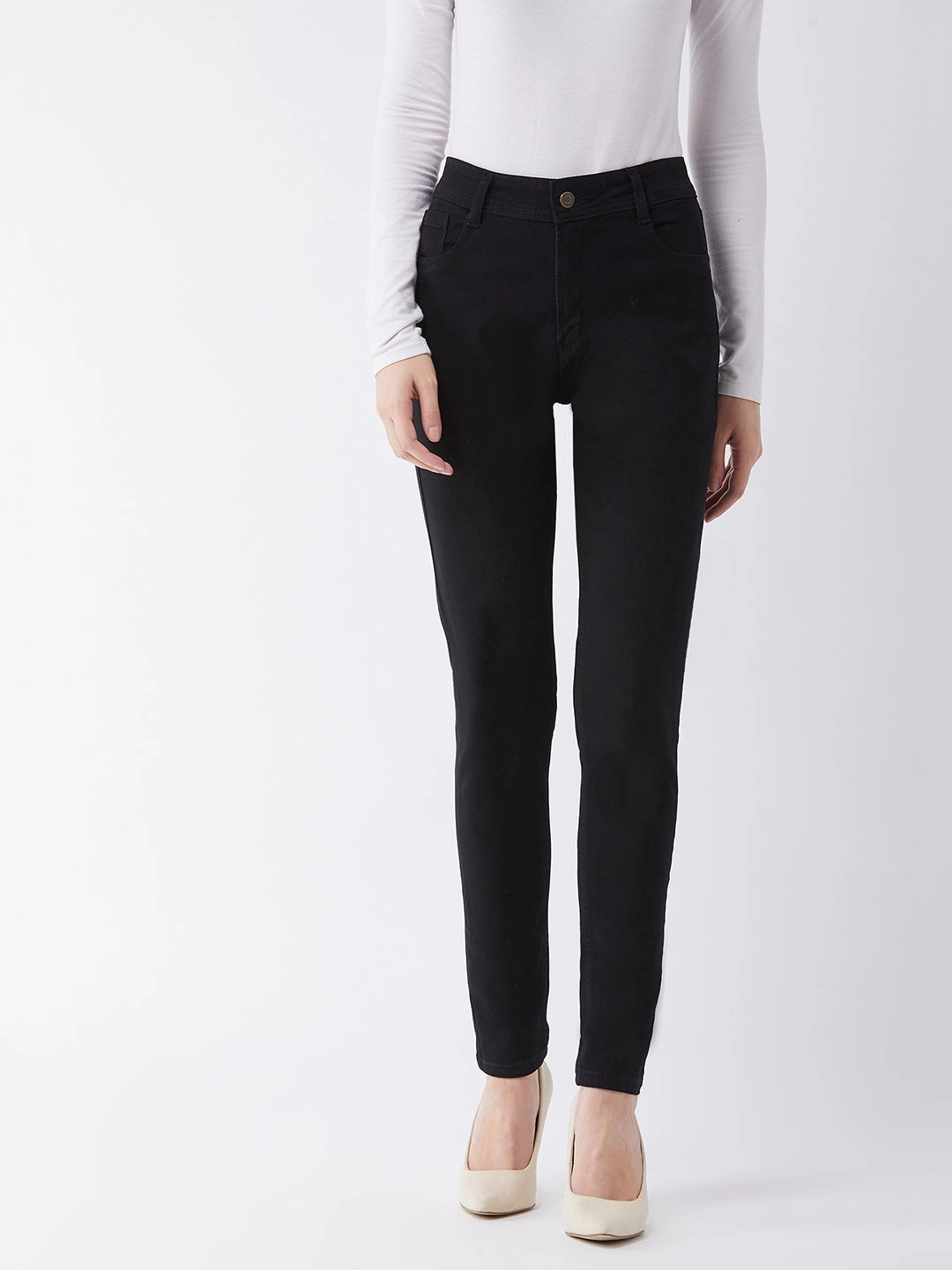 Women's Black Slim-Fit High-Rise Acid Wash Stretchable Denim Jeans Comfy Choice Odor Control Tech