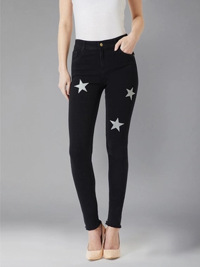 Women's Black Slim-Fit High-Rise Stretchable Denim Jeans Cropped length