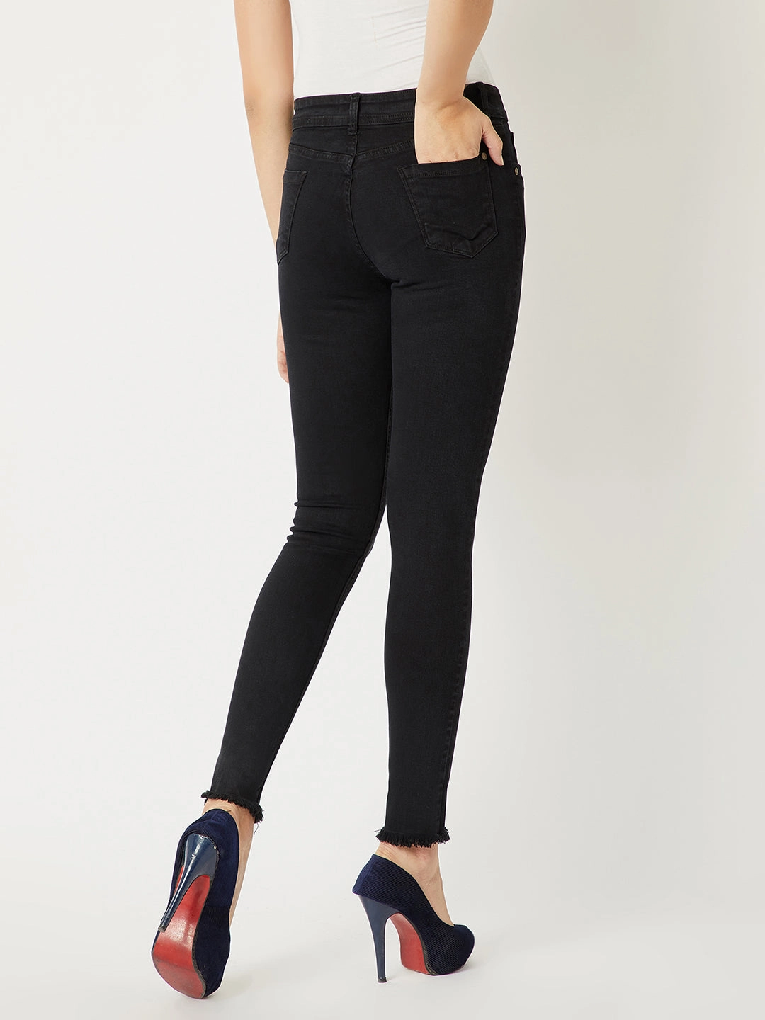 Women's Black Slim-Fit High-Rise Twill Tape Detailing Stretchable Denim Jeans General Option All Purpose