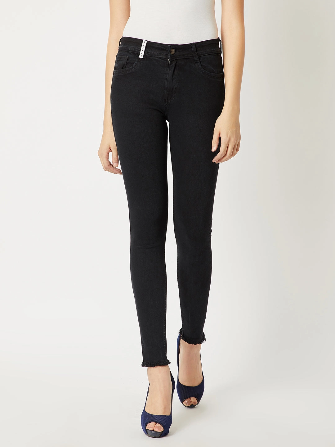 Dynamic Style Women's Black Slim-Fit High-Rise Twill Tape Detailing Stretchable Denim Jeans