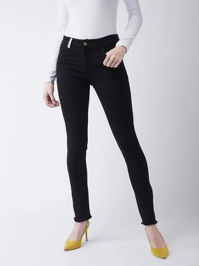 All Season Fit Urban Ready Women's Black Slim-Fit High-Rise with Tape Detailing Stretchable Denim Jeans