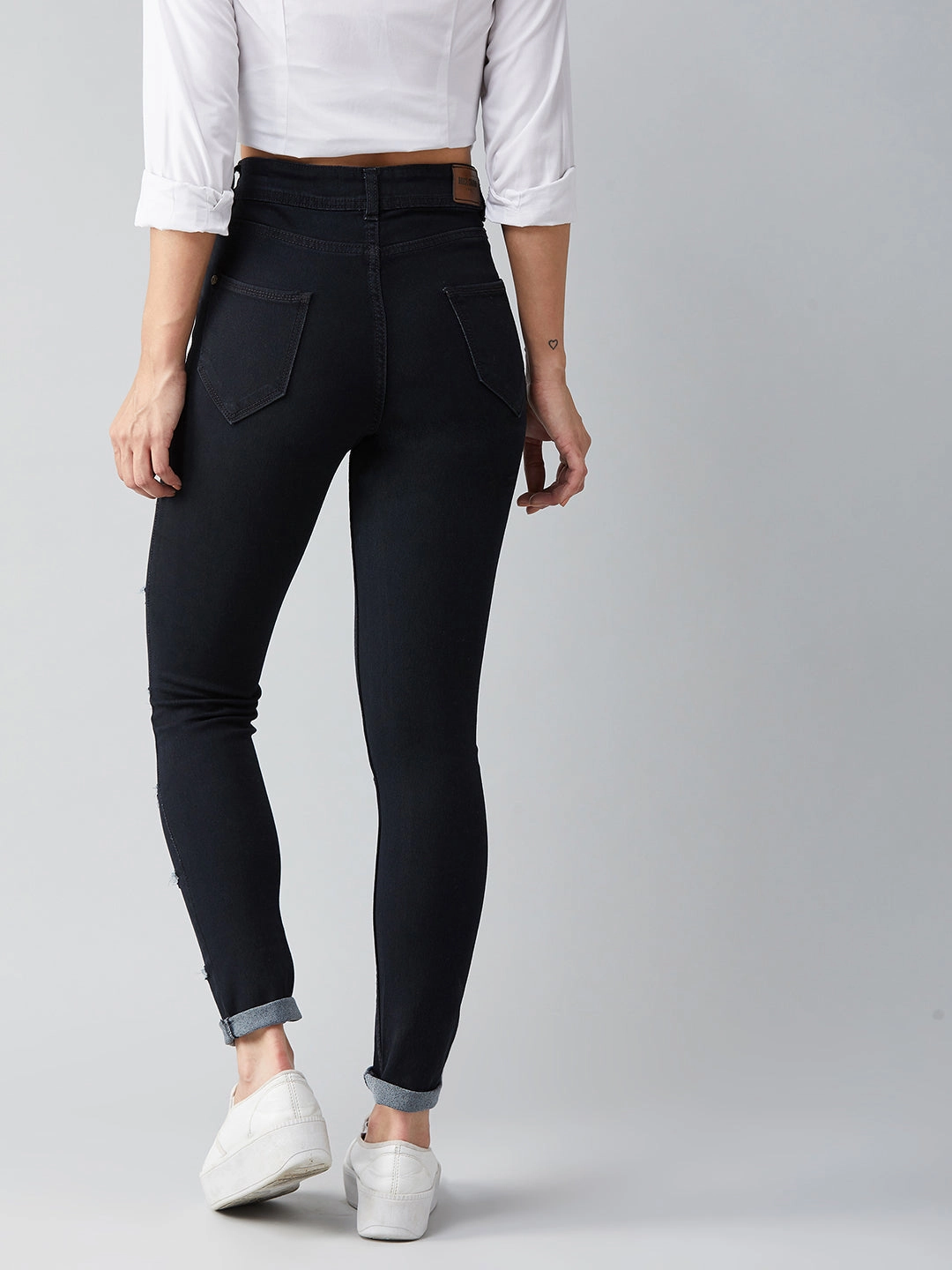 Women's Black Slim High-Rise Denim Jeans Garment Washed Softness